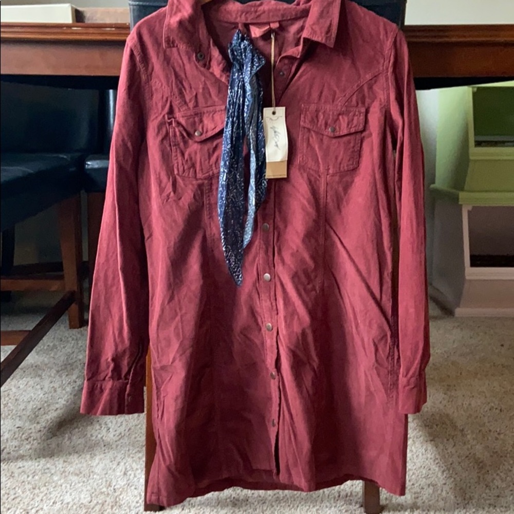 Burgundy corduroy dress with a neck scarf included